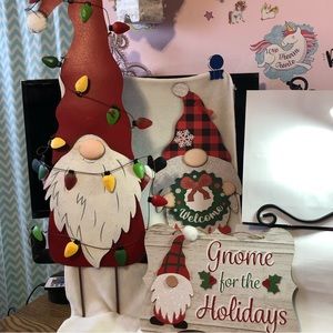 Gnome Christmas decor signs and metal yard stake